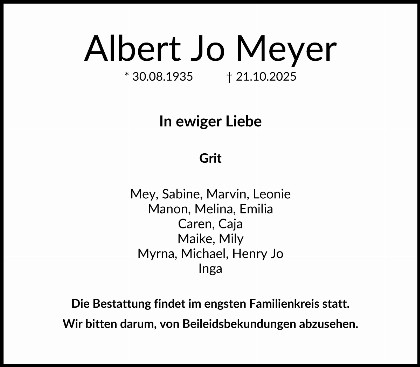 Trauerfall Albert Jo Meyer