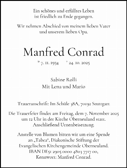 Trauerfall Manfred Conrad