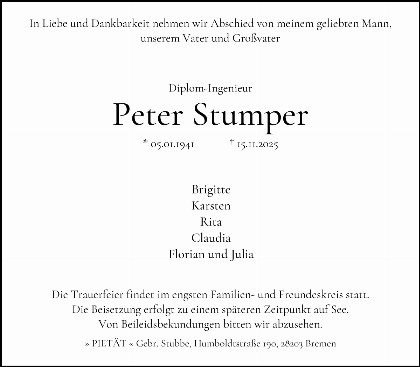 Trauerfall Peter Stumper