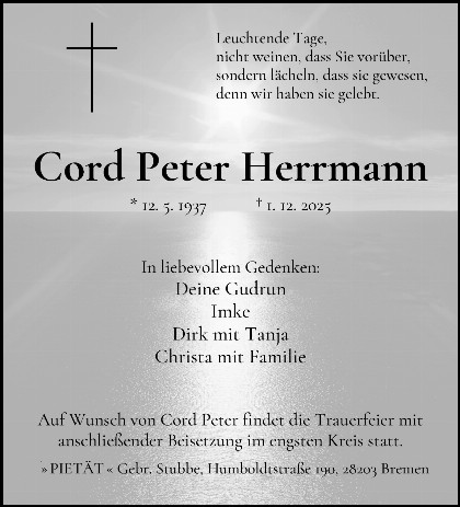 Trauerfall Cord Peter Herrmann