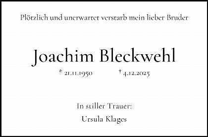 Trauerfall Joachim Bleckwehl